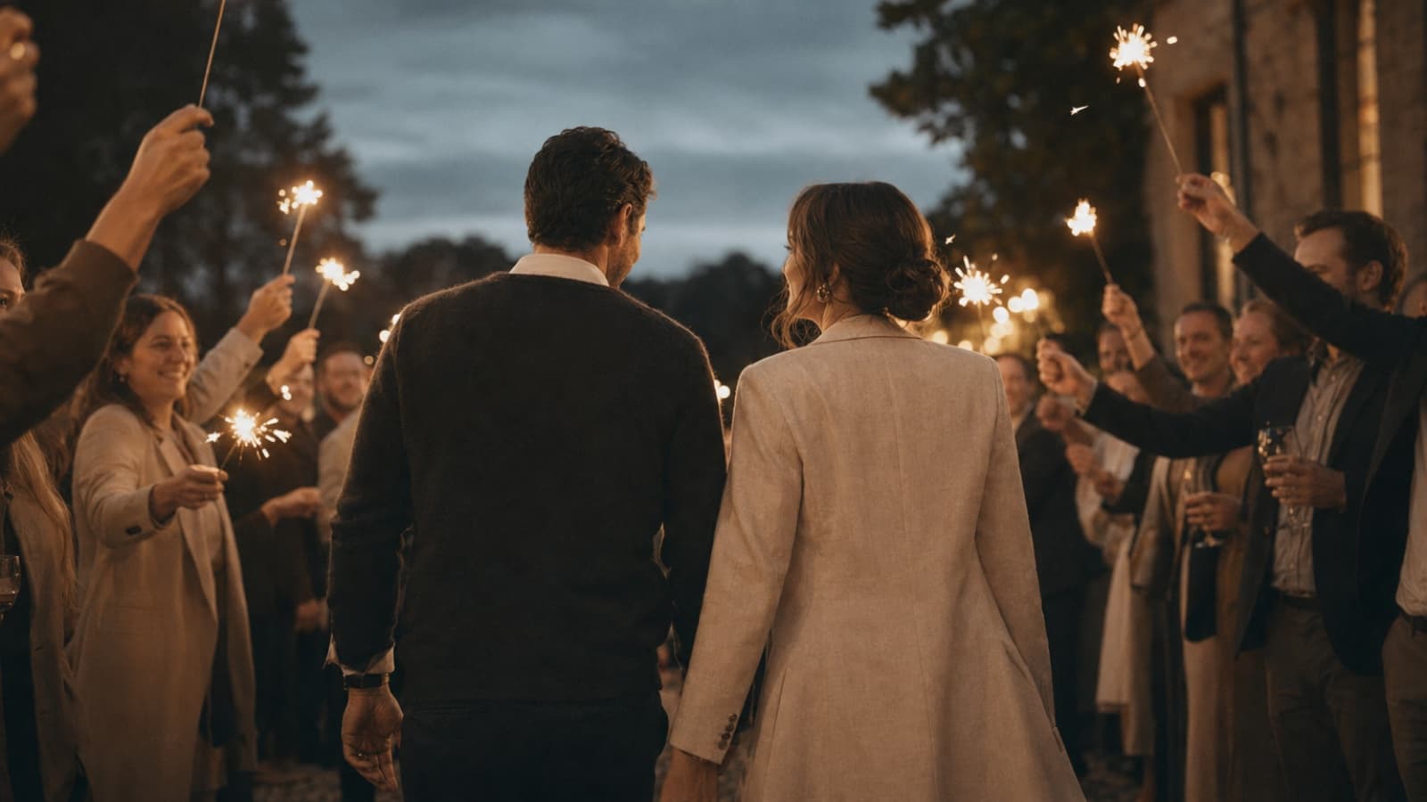 Brautpaar beim Sparkler-Exit